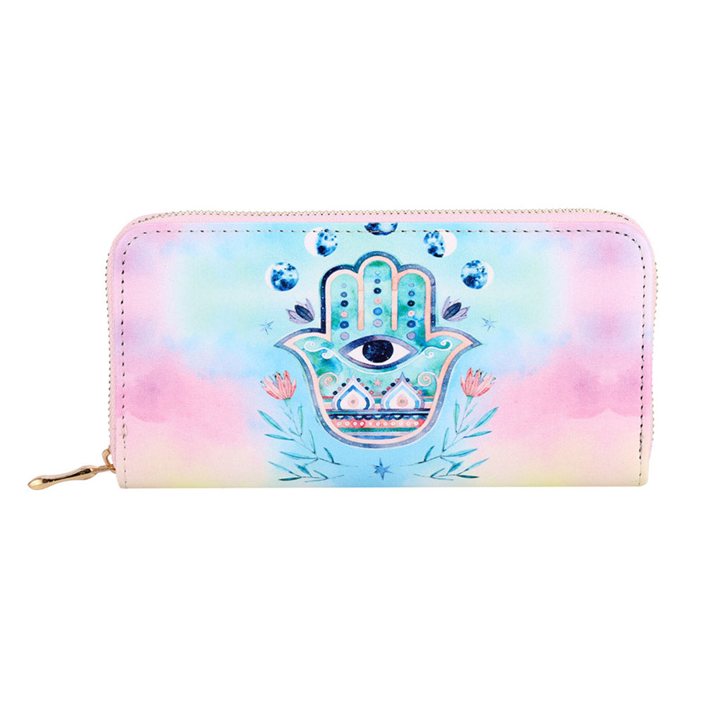 Madeline Love Light Blue Evil Eye Centered Hamsa Hand Flower Print Wallet - Bags & Wallets - desc