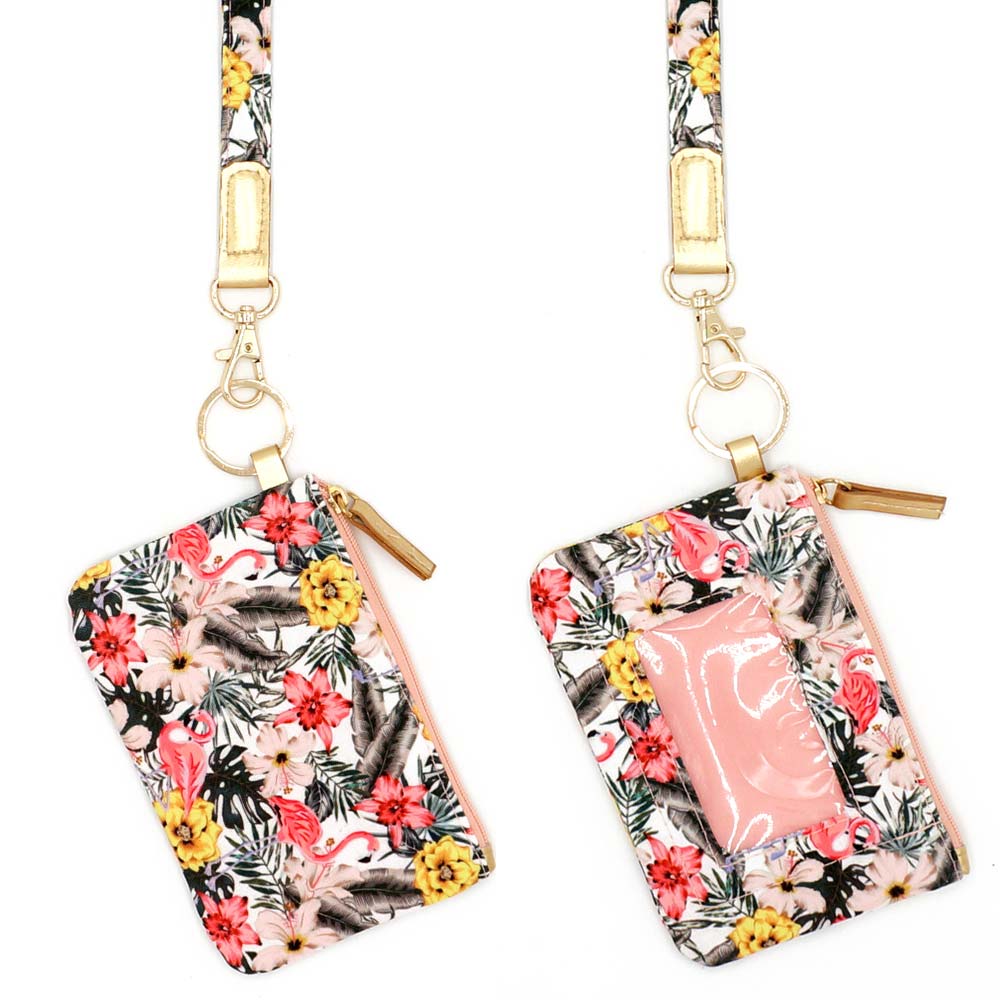 Madeline Love Pink Flamingo Flower Patterned ID Wallet Detachable Lanyard - Bags & Wallets - extra