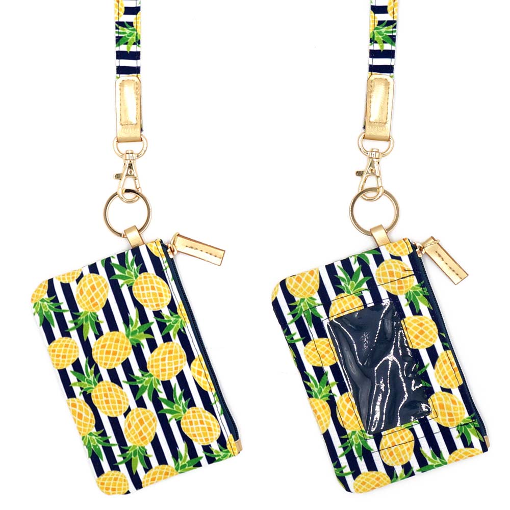 Madeline Love Navy Pineapple Accented Striped ID Wallet Detachable Lanyard - Bags & Wallets - extra