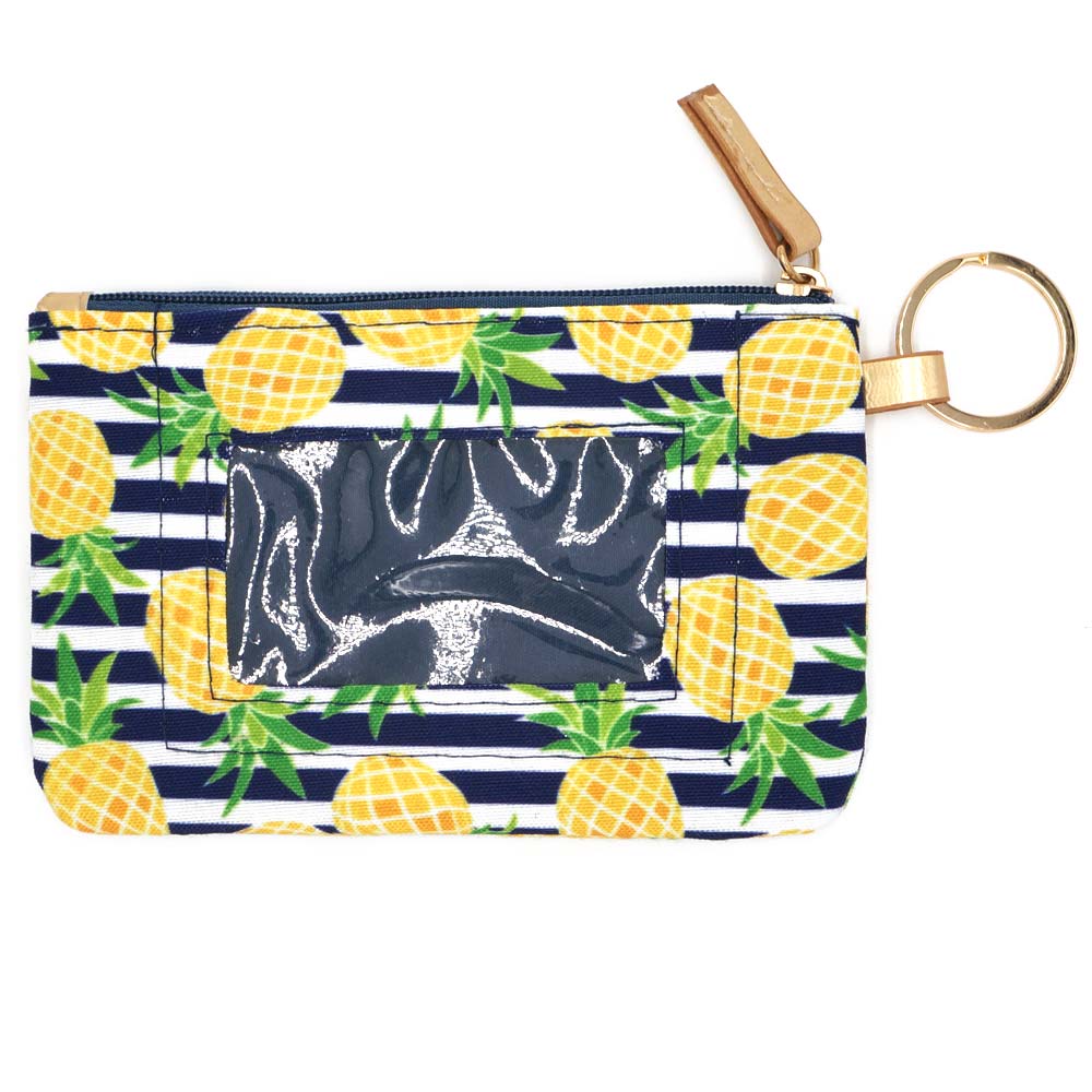Madeline Love Navy Pineapple Accented Striped ID Wallet Detachable Lanyard - Bags & Wallets - extra