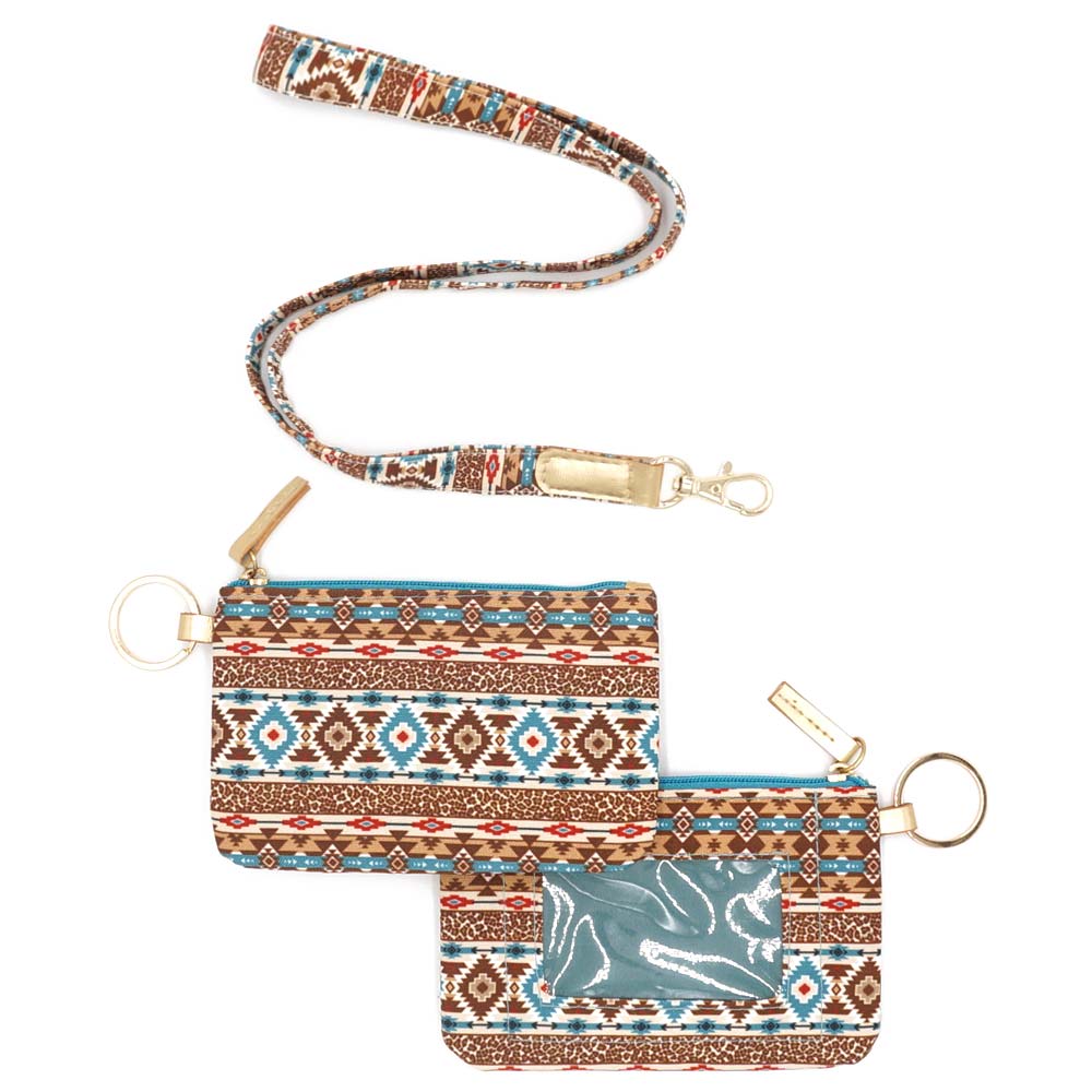 Madeline Love Brown, Turquoise Boho Aztec Patterned ID Wallet Detachable Lanyard - Bags & Wallets - desc