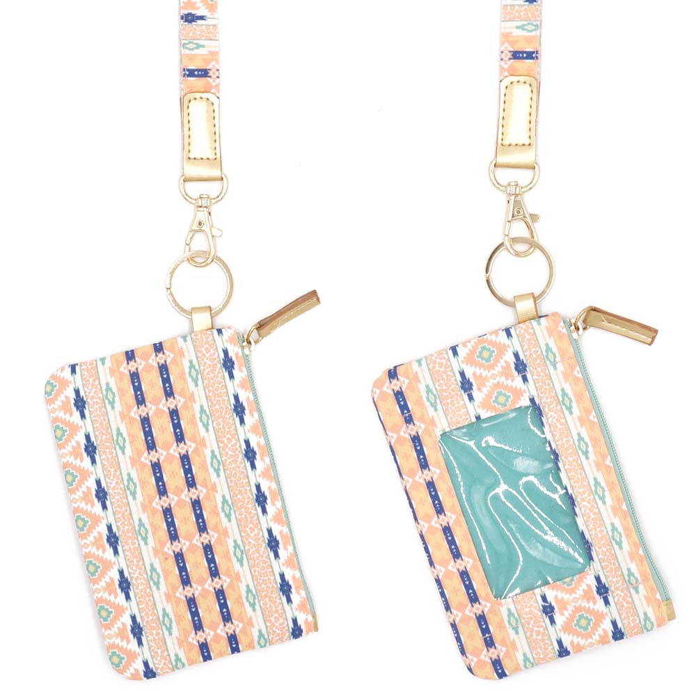 Madeline Love Coral, Multi Boho Aztec Patterned ID Wallet Detachable Lanyard - Bags & Wallets - extra