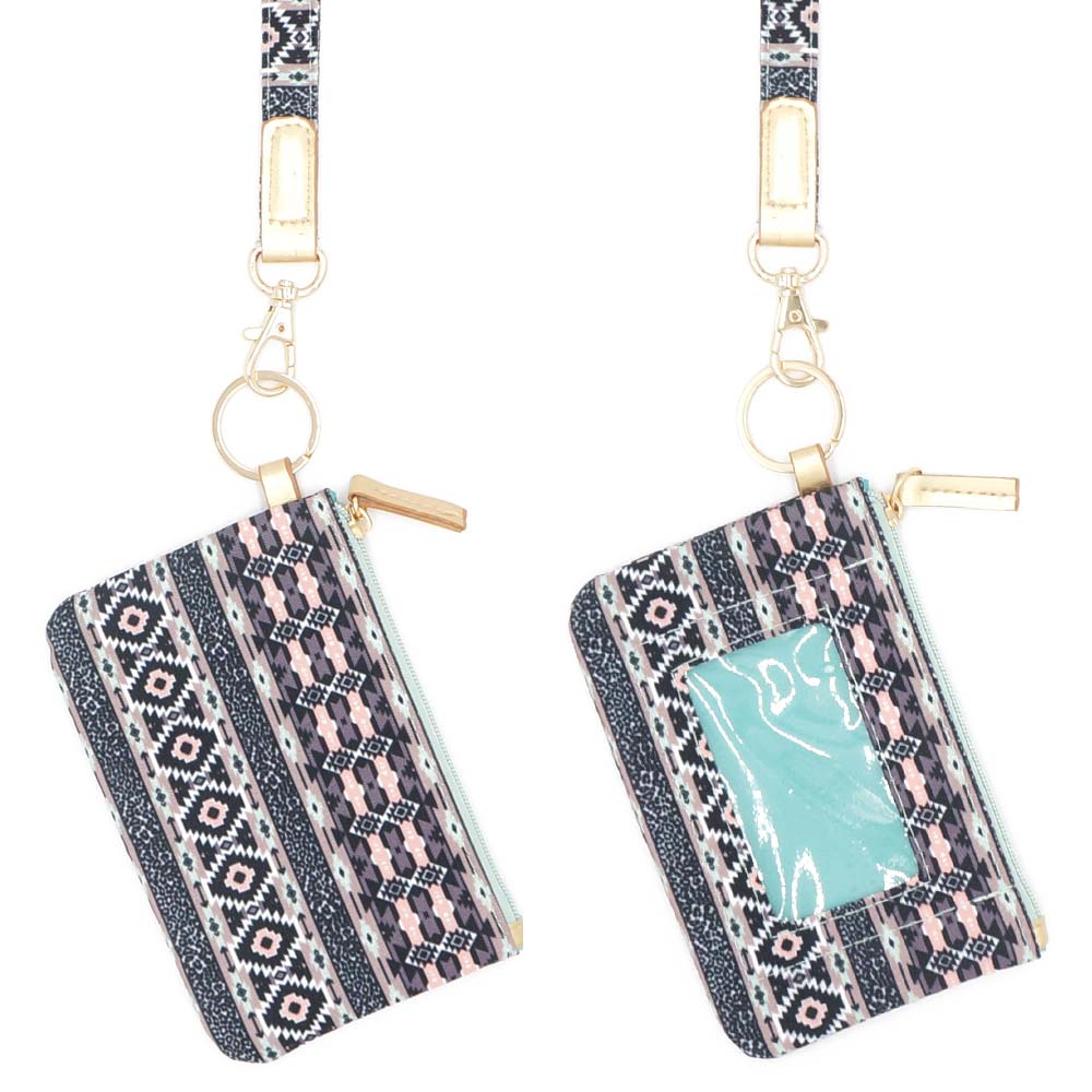 Madeline Love Gray, Multi Boho Aztec Patterned ID Wallet Detachable Lanyard - Bags & Wallets - extra