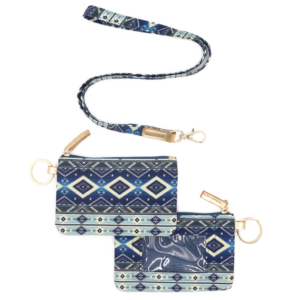 Madeline Love Navy Boho Aztec Patterned ID Wallet Detachable Lanyard - Bags & Wallets - desc