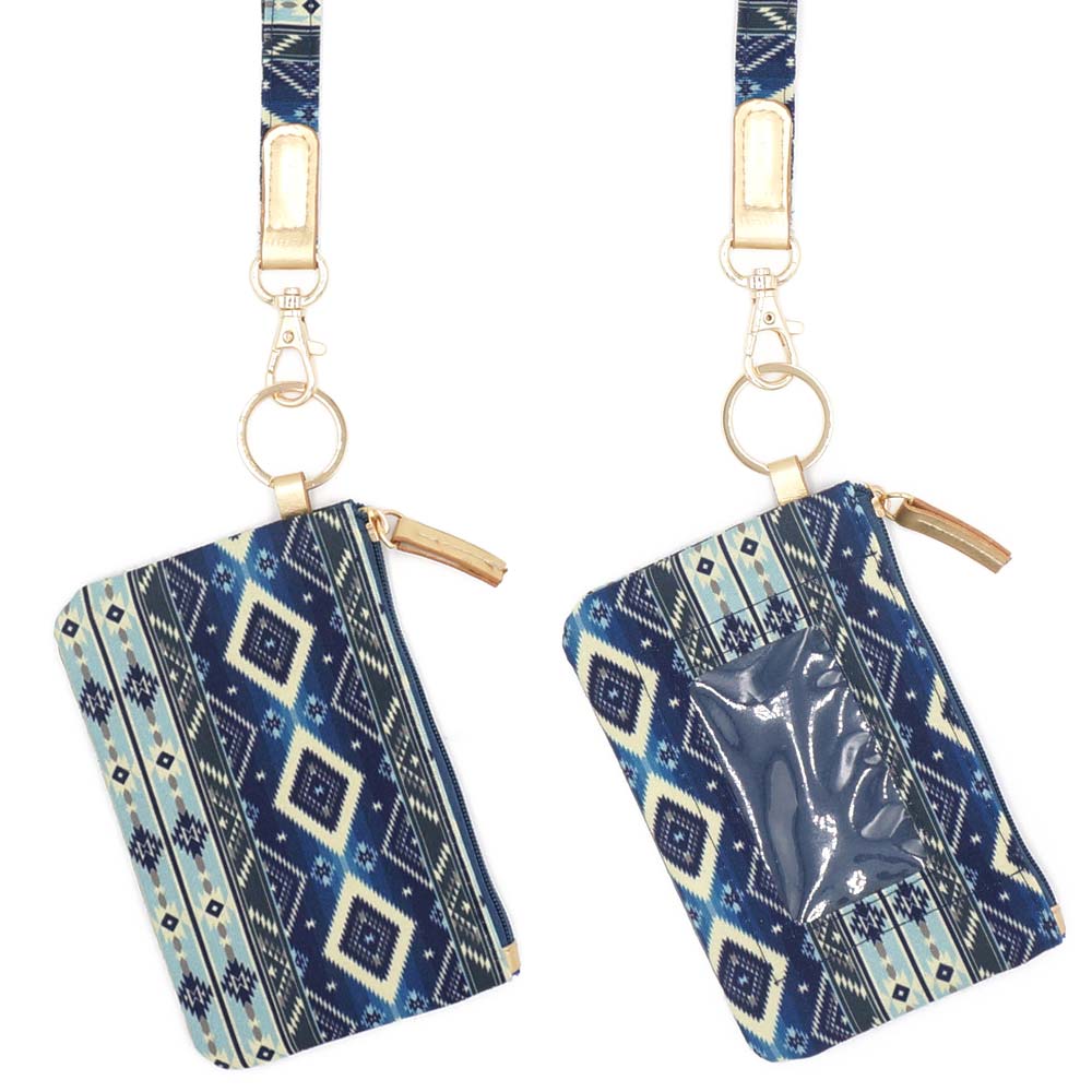 Madeline Love Navy Boho Aztec Patterned ID Wallet Detachable Lanyard - Bags & Wallets - extra