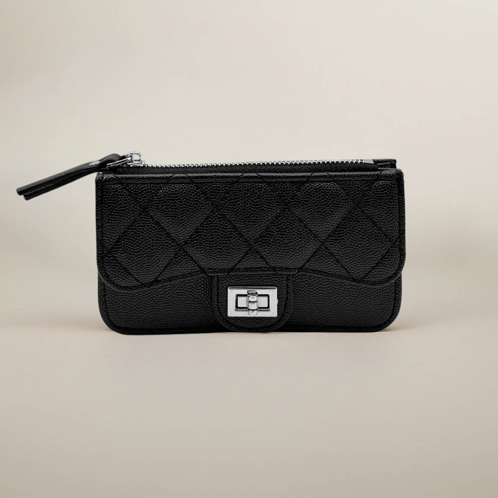 Madeline Love Black Quilted Faux leather Compact Card Holder Keychain Wallet - Bags & Wallets