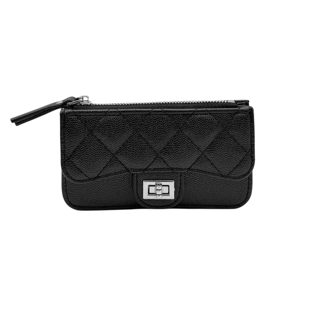 Madeline Love Black Quilted Faux leather Compact Card Holder Keychain Wallet - Bags & Wallets - desc