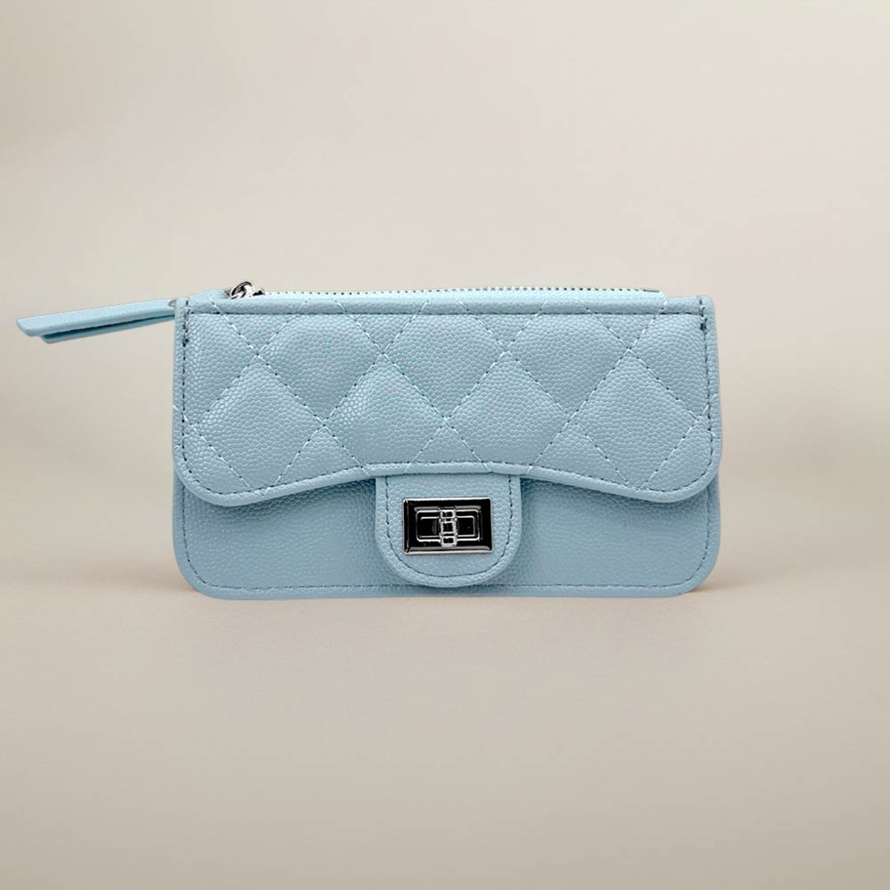 Madeline Love Blue Quilted Faux leather Compact Card Holder Keychain Wallet - Bags & Wallets
