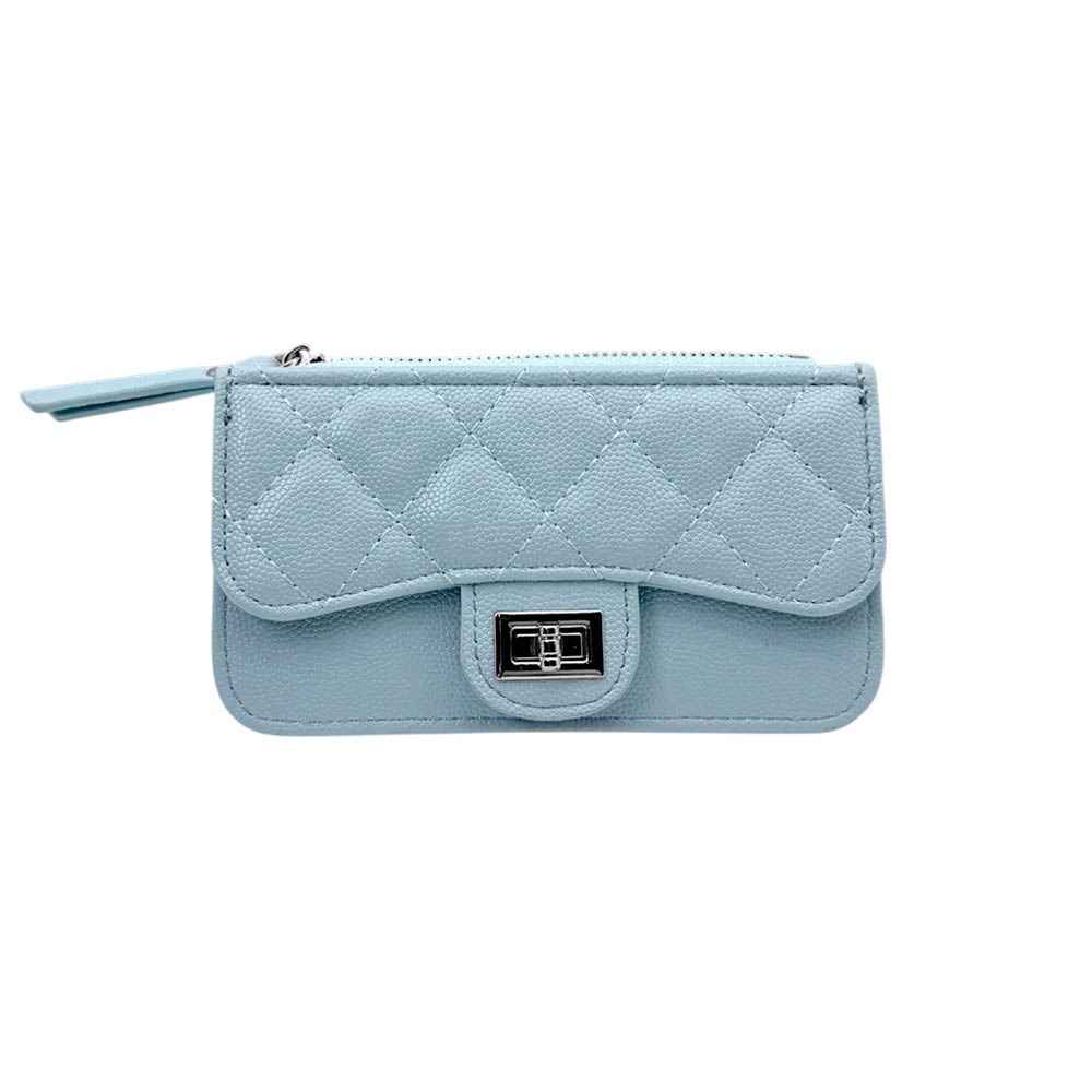 Madeline Love Blue Quilted Faux leather Compact Card Holder Keychain Wallet - Bags & Wallets - desc