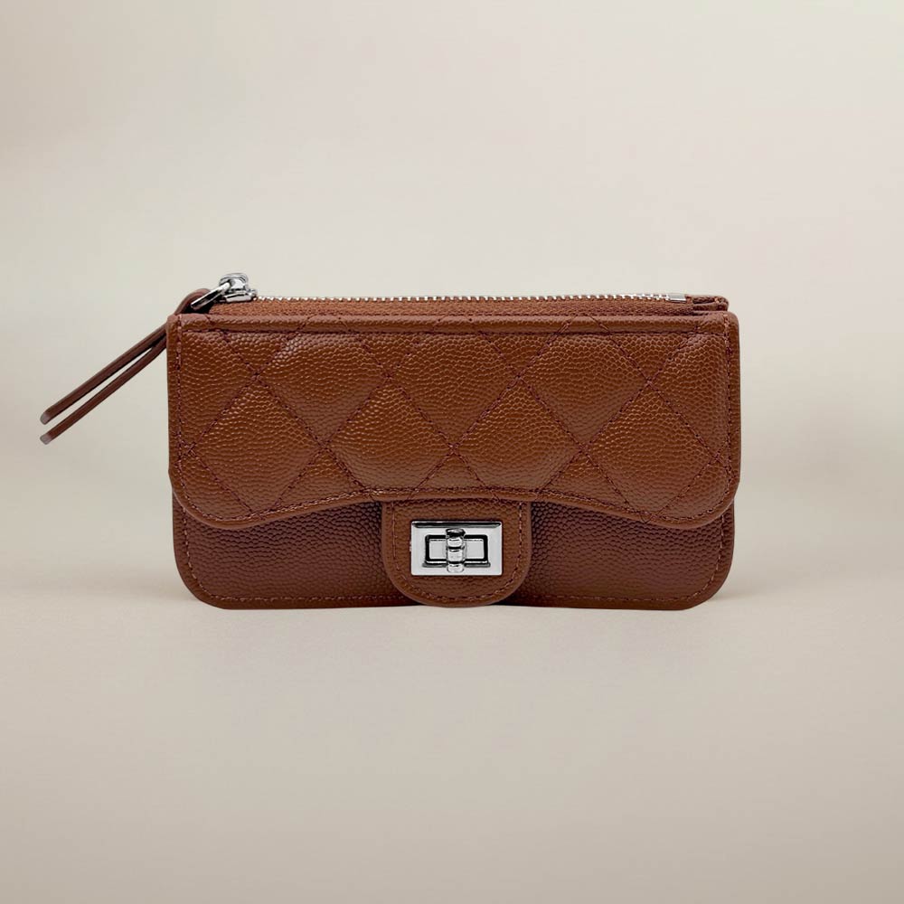 Madeline Love Brown Quilted Faux leather Compact Card Holder Keychain Wallet - Bags & Wallets