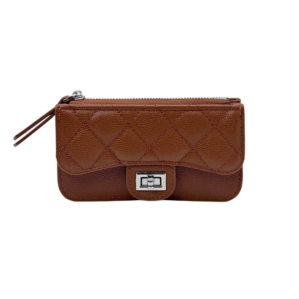 Madeline Love Brown Quilted Faux leather Compact Card Holder Keychain Wallet - Bags & Wallets - desc