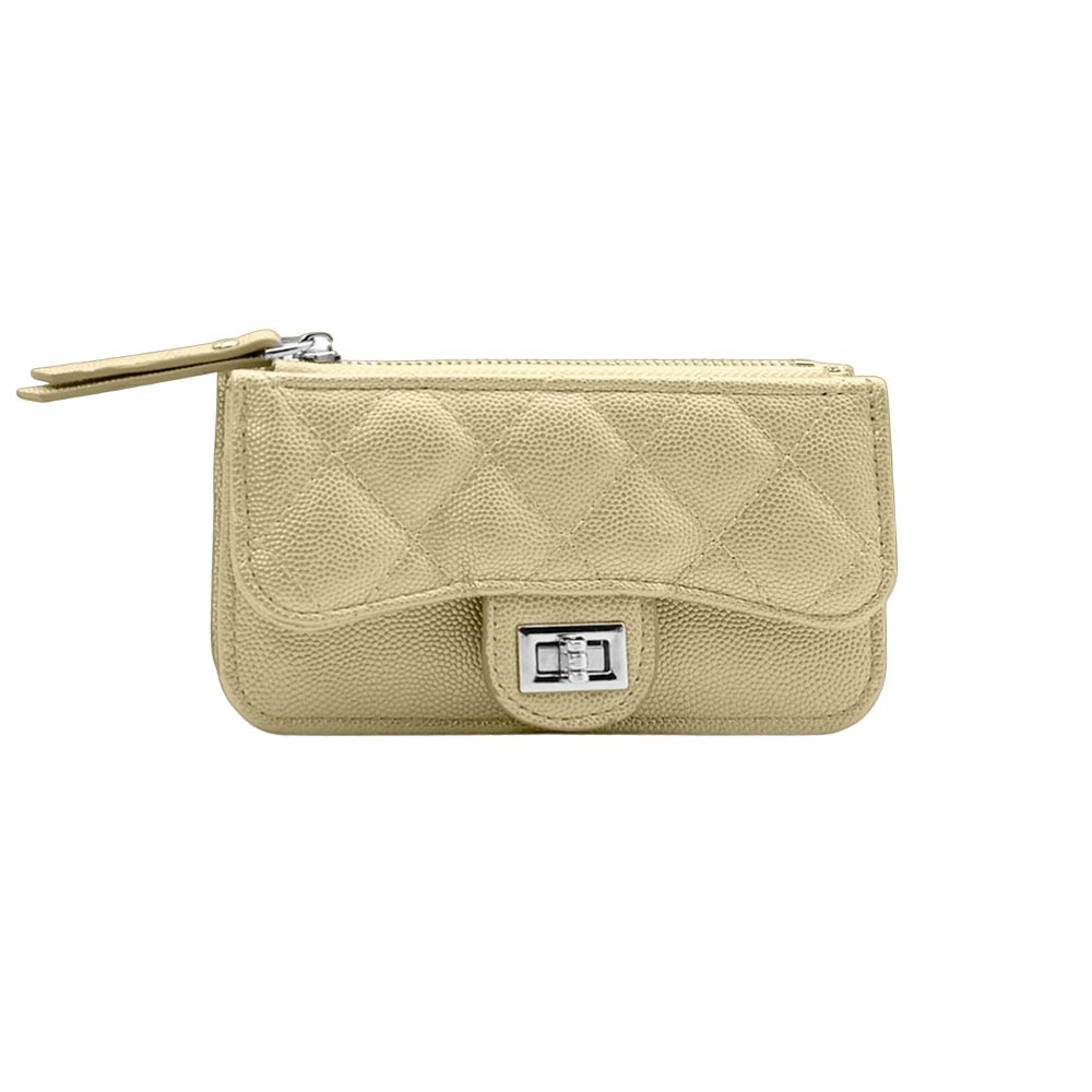 Madeline Love Gold Quilted Faux leather Compact Card Holder Keychain Wallet - Bags & Wallets - desc