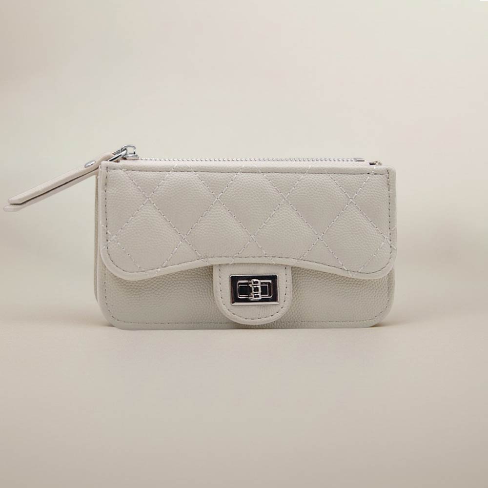 Madeline Love Ivory Quilted Faux leather Compact Card Holder Keychain Wallet - Bags & Wallets
