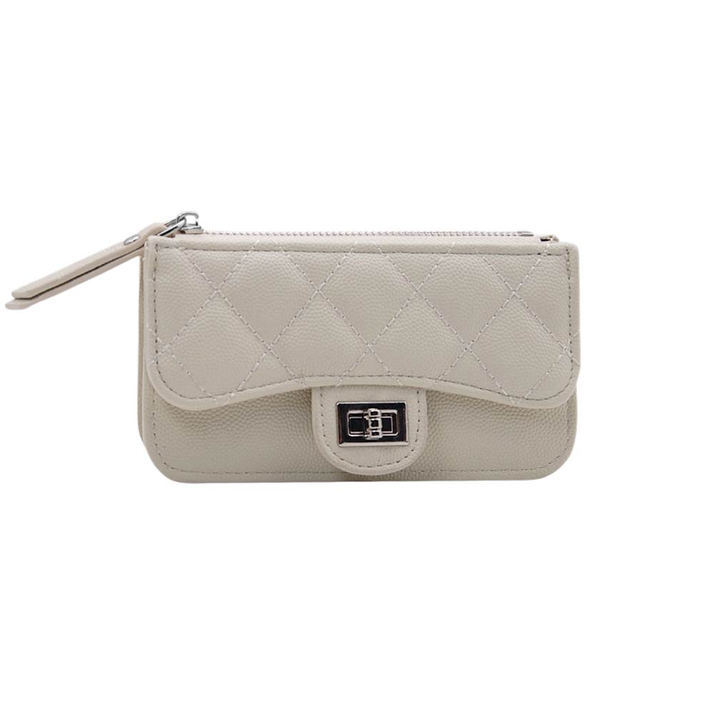 Madeline Love Ivory Quilted Faux leather Compact Card Holder Keychain Wallet - Bags & Wallets - desc