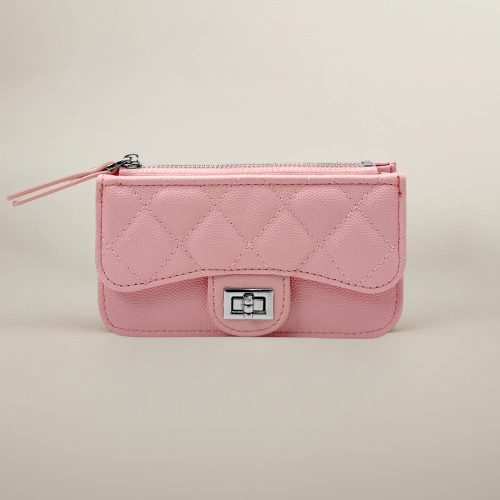 Madeline Love Pink Quilted Faux leather Compact Card Holder Keychain Wallet - Bags & Wallets
