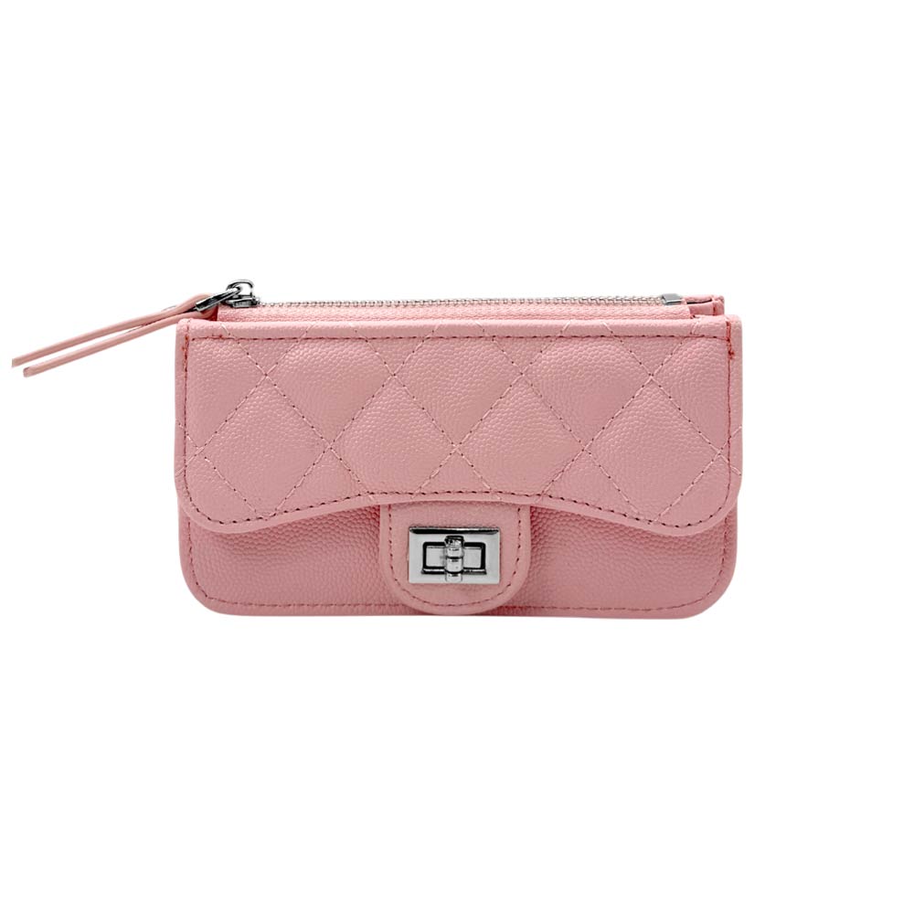 Madeline Love Pink Quilted Faux leather Compact Card Holder Keychain Wallet - Bags & Wallets - desc