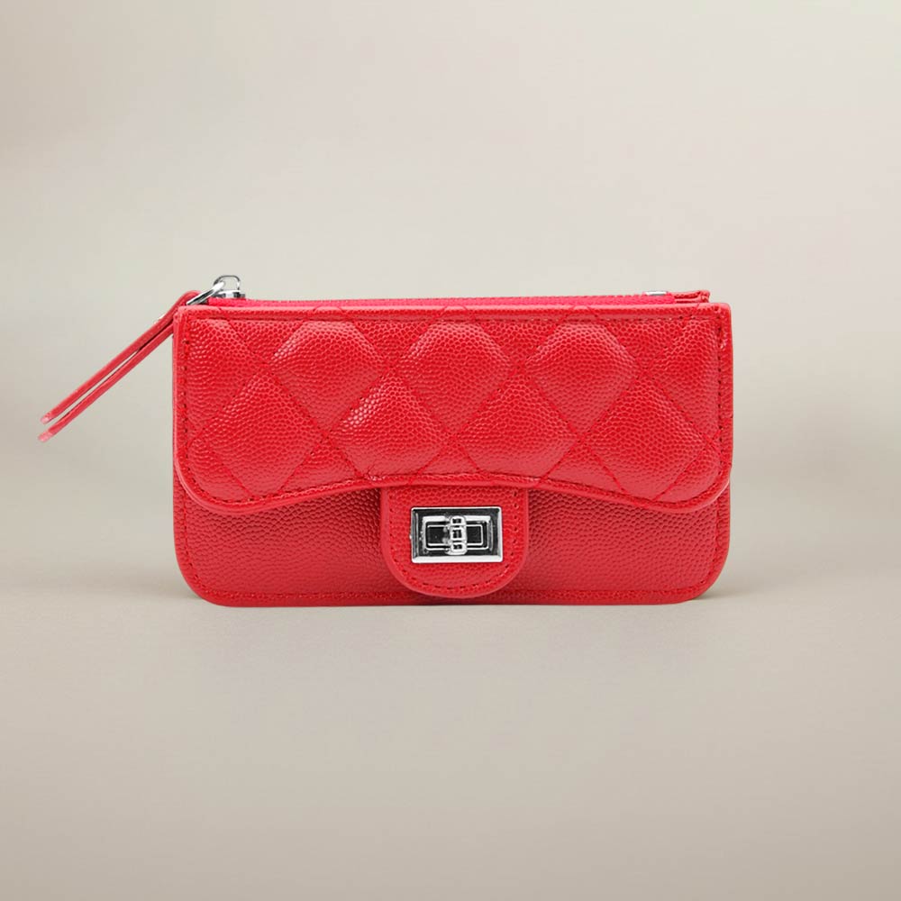 Madeline Love Red Quilted Faux leather Compact Card Holder Keychain Wallet - Bags & Wallets