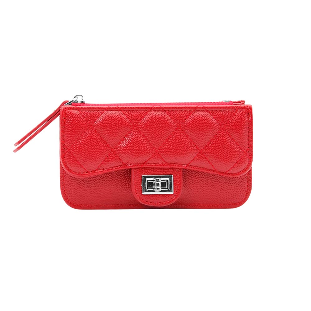 Madeline Love Red Quilted Faux leather Compact Card Holder Keychain Wallet - Bags & Wallets - desc