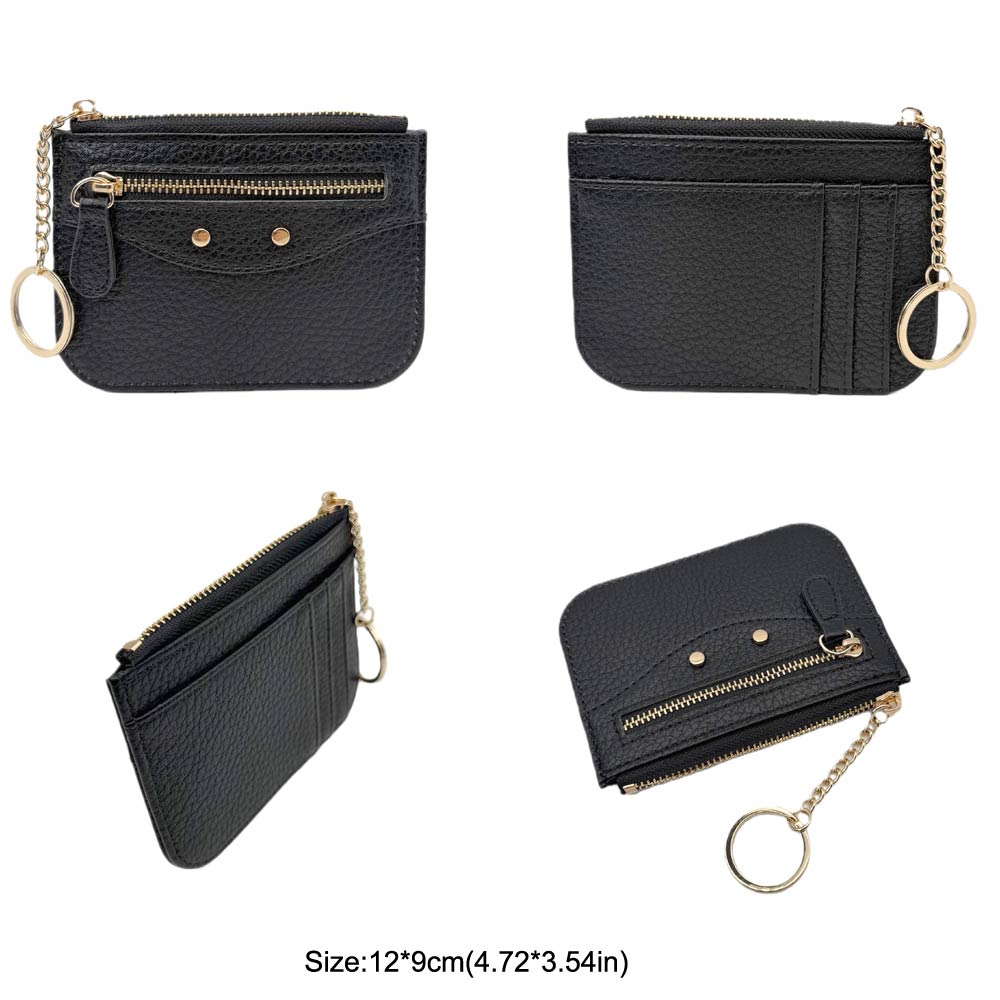 Madeline Love Taupe Compact Slim Faux Leather Zip Card Holder Wallet with Key Ring - Bags & Wallets - extra