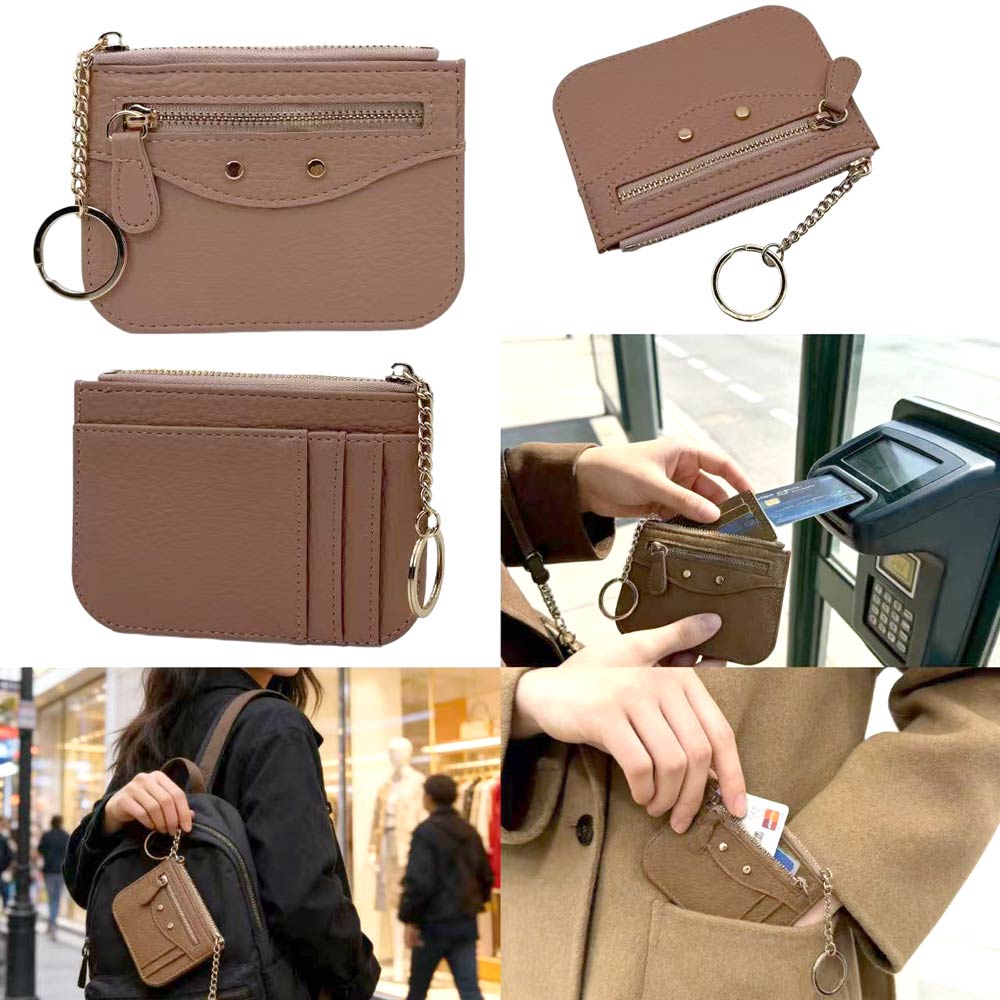 Madeline Love Pink Compact Slim Faux Leather Zip Card Holder Wallet with Key Ring - Bags & Wallets - extra