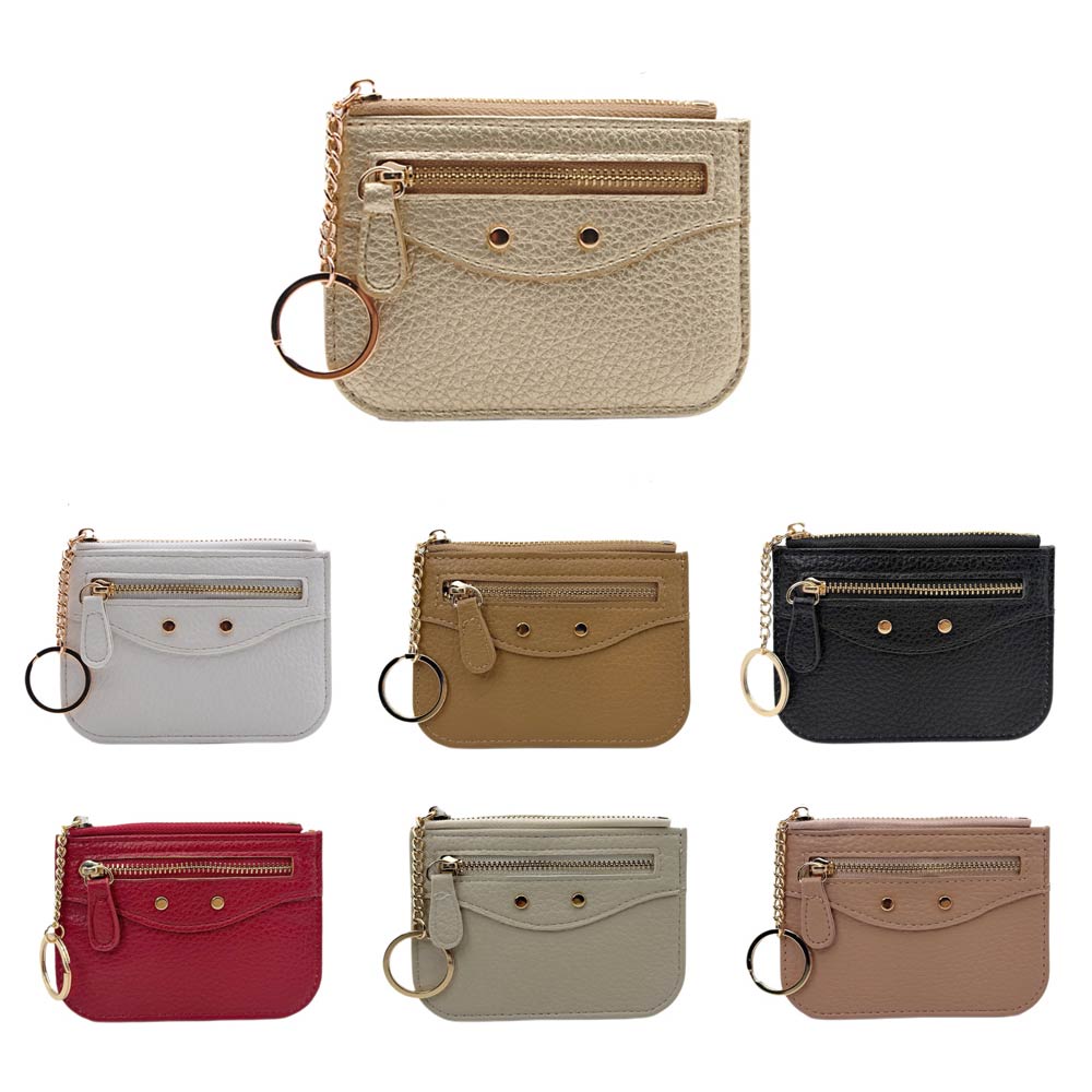 Madeline Love Red Compact Slim Faux Leather Zip Card Holder Wallet with Key Ring - Bags & Wallets - extra