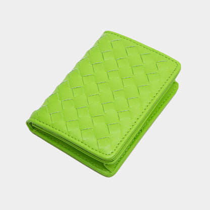 Madeline Love Green, Lime Faux Leather Basket Weave Fold Card Holder Wallet - Bags & Wallets