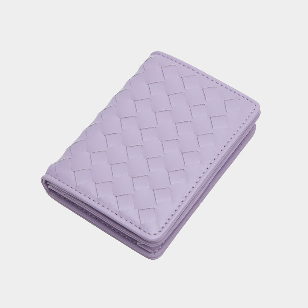 Madeline Love Purple Faux Leather Basket Weave Fold Card Holder Wallet - Bags & Wallets