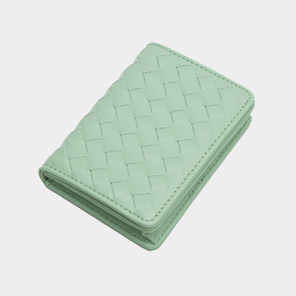 Madeline Love Mint Faux Leather Basket Weave Fold Card Holder Wallet - Bags & Wallets