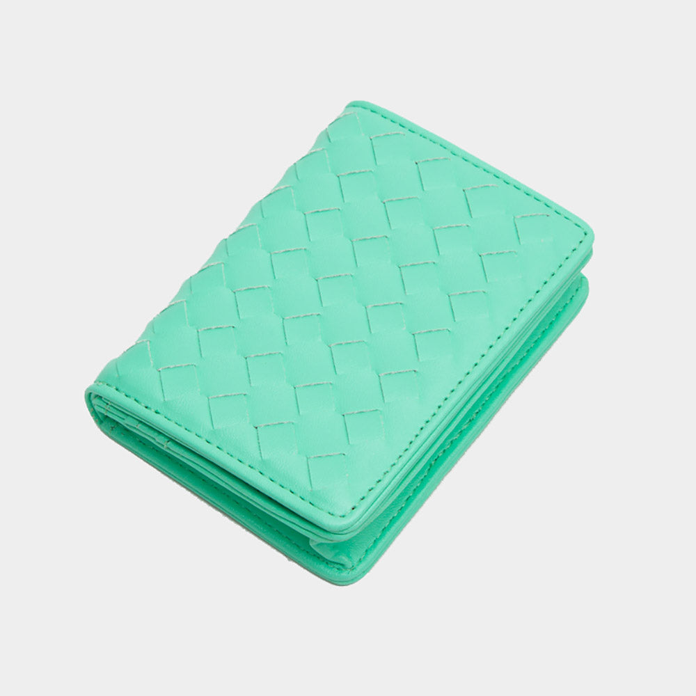 Madeline Love Turquoise Faux Leather Basket Weave Fold Card Holder Wallet - Bags & Wallets