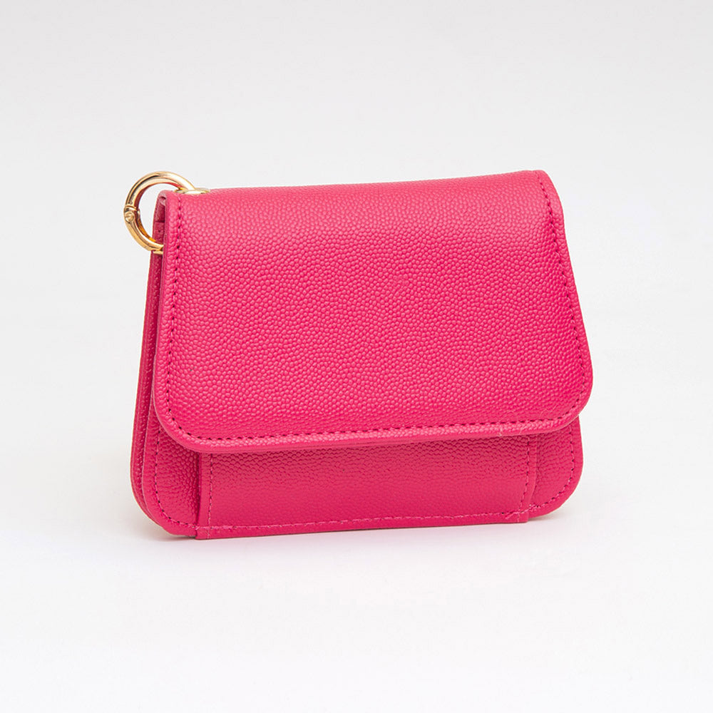Madeline Love Fuchsia Faux Pebble Leather Compact Card Wallet Bag Charm - Bags & Wallets