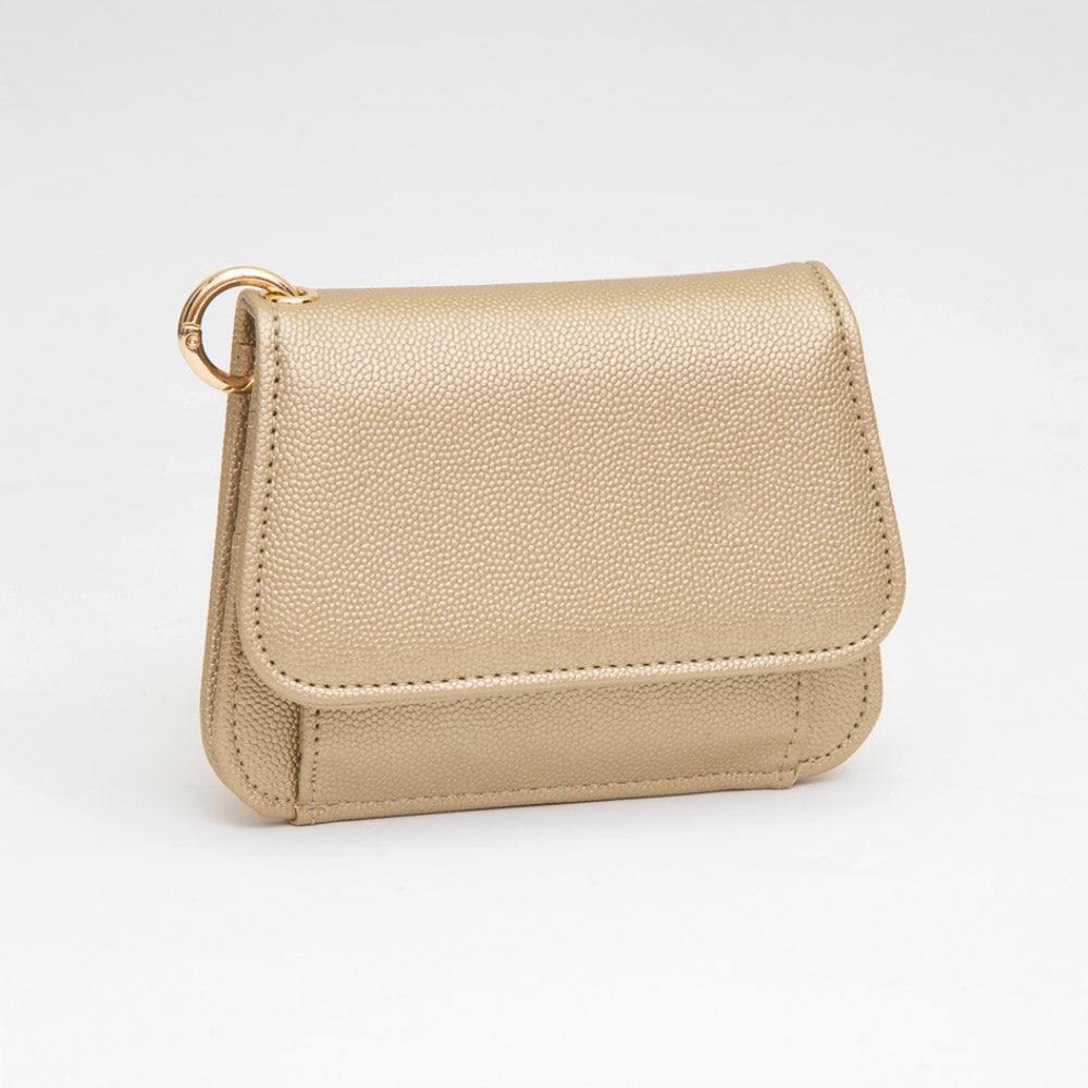 Madeline Love Gold Faux Pebble Leather Compact Card Wallet Bag Charm - Bags & Wallets