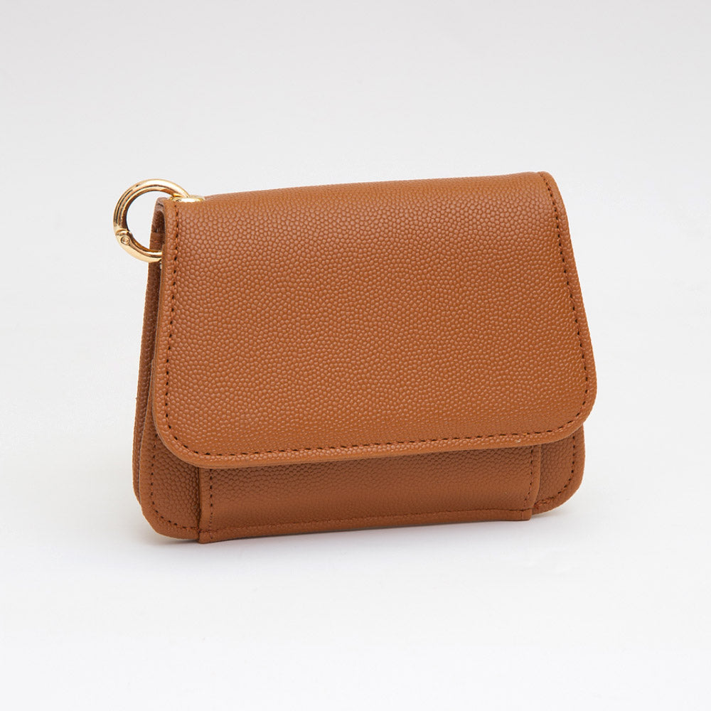 Madeline Love Brown Faux Pebble Leather Compact Card Wallet Bag Charm - Bags & Wallets