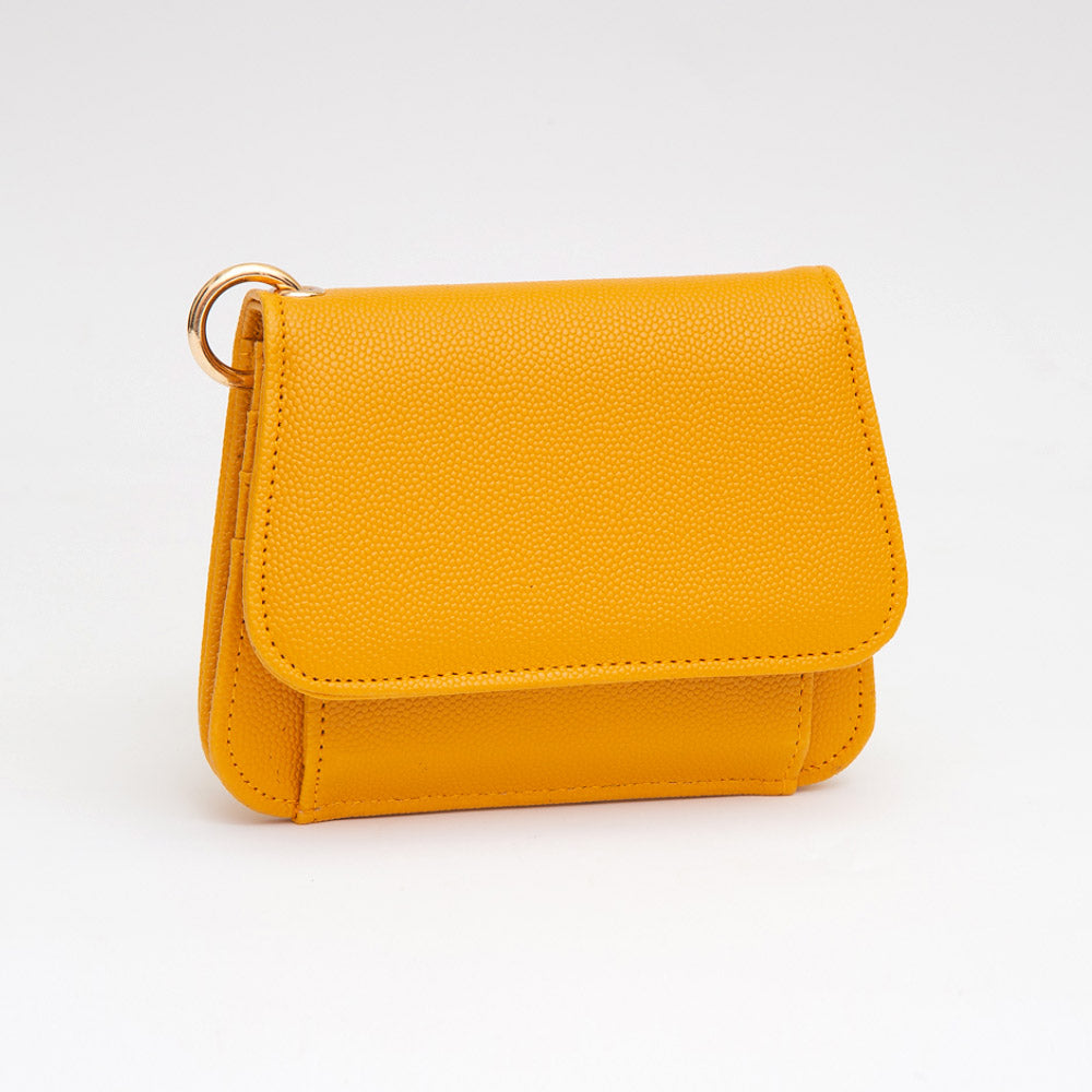 Madeline Love Mustard Faux Pebble Leather Compact Card Wallet Bag Charm - Bags & Wallets