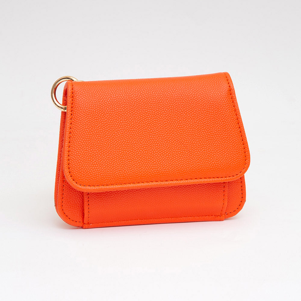 Madeline Love Orange Faux Pebble Leather Compact Card Wallet Bag Charm - Bags & Wallets