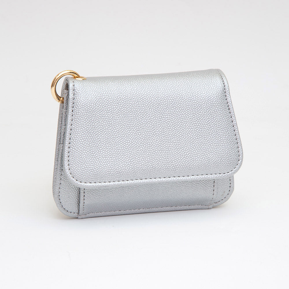 Madeline Love Silver Faux Pebble Leather Compact Card Wallet Bag Charm - Bags & Wallets