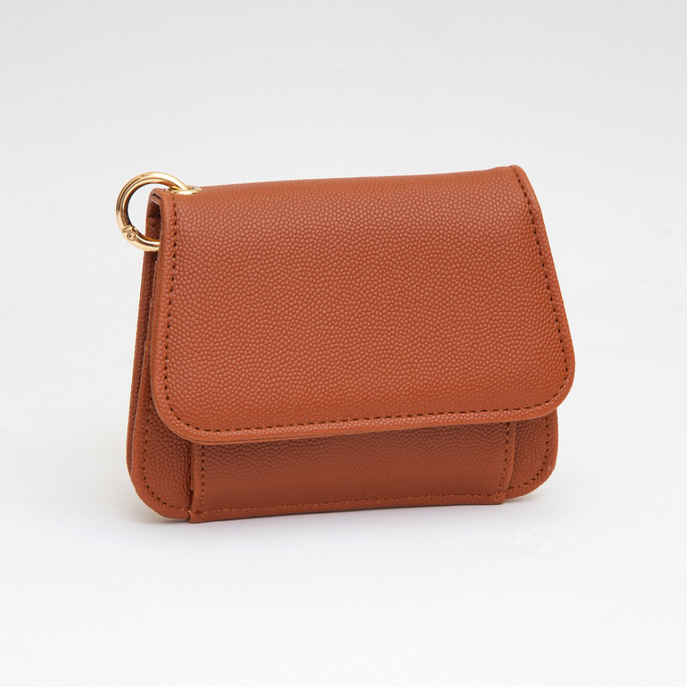Madeline Love Tan Faux Pebble Leather Compact Card Wallet Bag Charm - Bags & Wallets