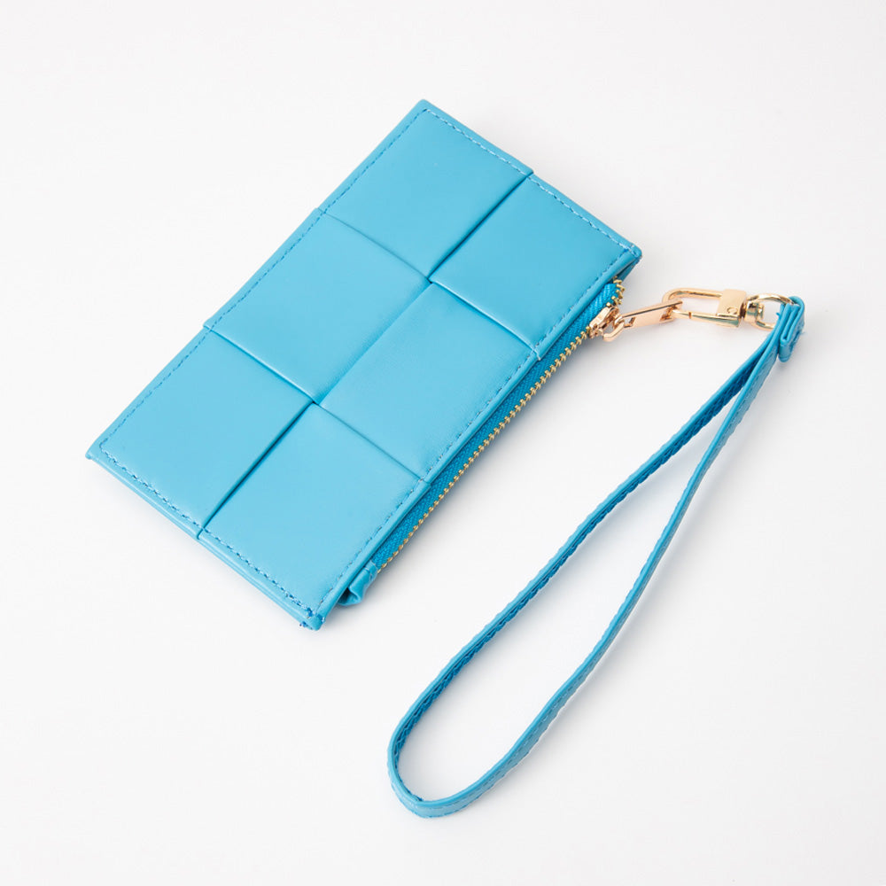 Madeline Love Light Blue Faux Leather Weave Flat Wristlet Card / Coin Wallet - Bags & Wallets