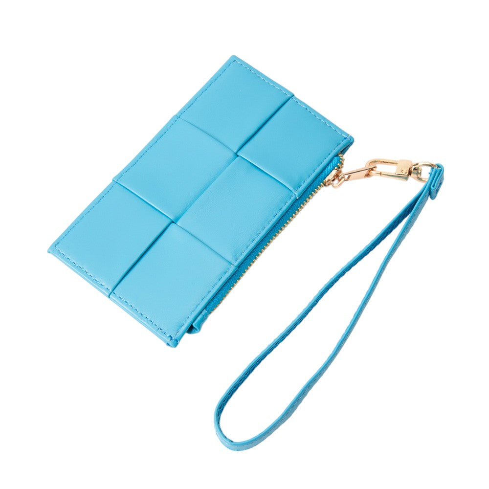 Madeline Love Light Blue Faux Leather Weave Flat Wristlet Card / Coin Wallet - Bags & Wallets - desc
