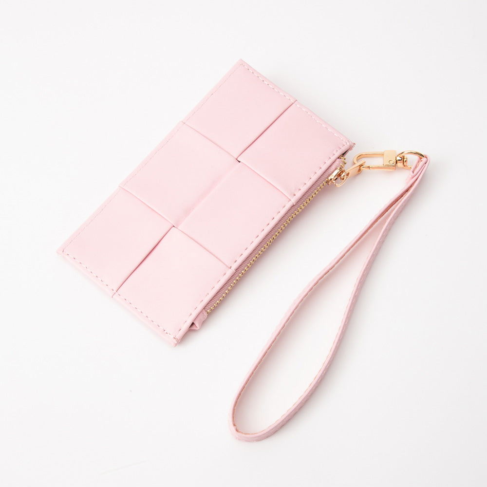 Madeline Love Light, Pink Faux Leather Weave Flat Wristlet Card / Coin Wallet - Bags & Wallets