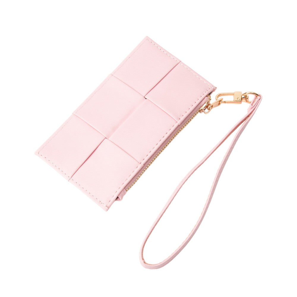Madeline Love Light, Pink Faux Leather Weave Flat Wristlet Card / Coin Wallet - Bags & Wallets - desc