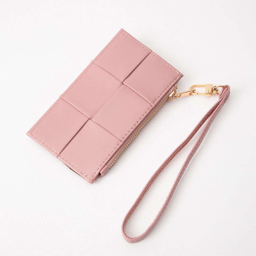 Madeline Love Pink Faux Leather Weave Flat Wristlet Card / Coin Wallet - Bags & Wallets