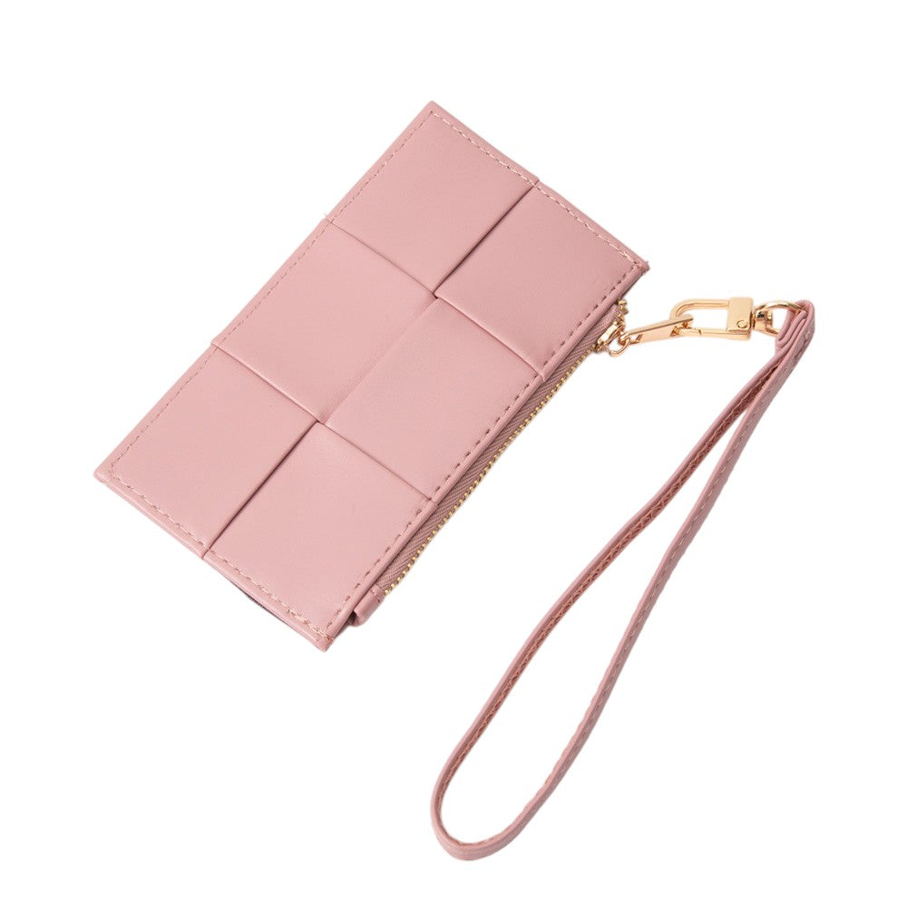 Madeline Love Pink Faux Leather Weave Flat Wristlet Card / Coin Wallet - Bags & Wallets - desc