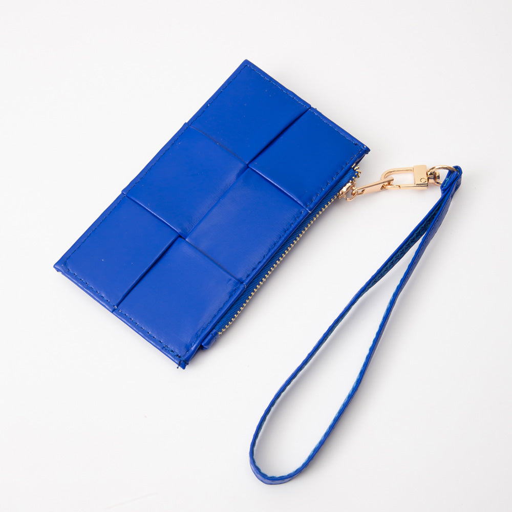 Madeline Love Royal Blue Faux Leather Weave Flat Wristlet Card / Coin Wallet - Bags & Wallets