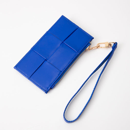 Madeline Love Royal Blue Faux Leather Weave Flat Wristlet Card / Coin Wallet - Bags & Wallets