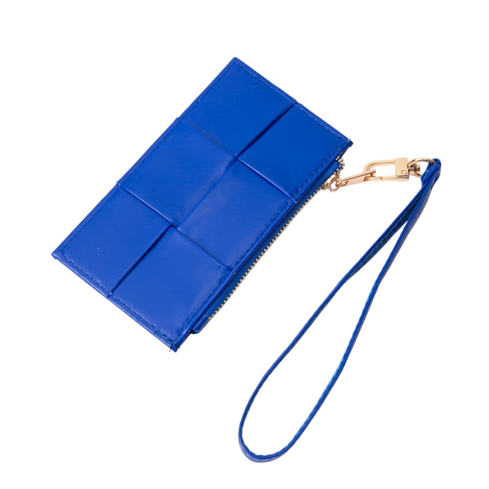 Madeline Love Royal Blue Faux Leather Weave Flat Wristlet Card / Coin Wallet - Bags & Wallets - desc