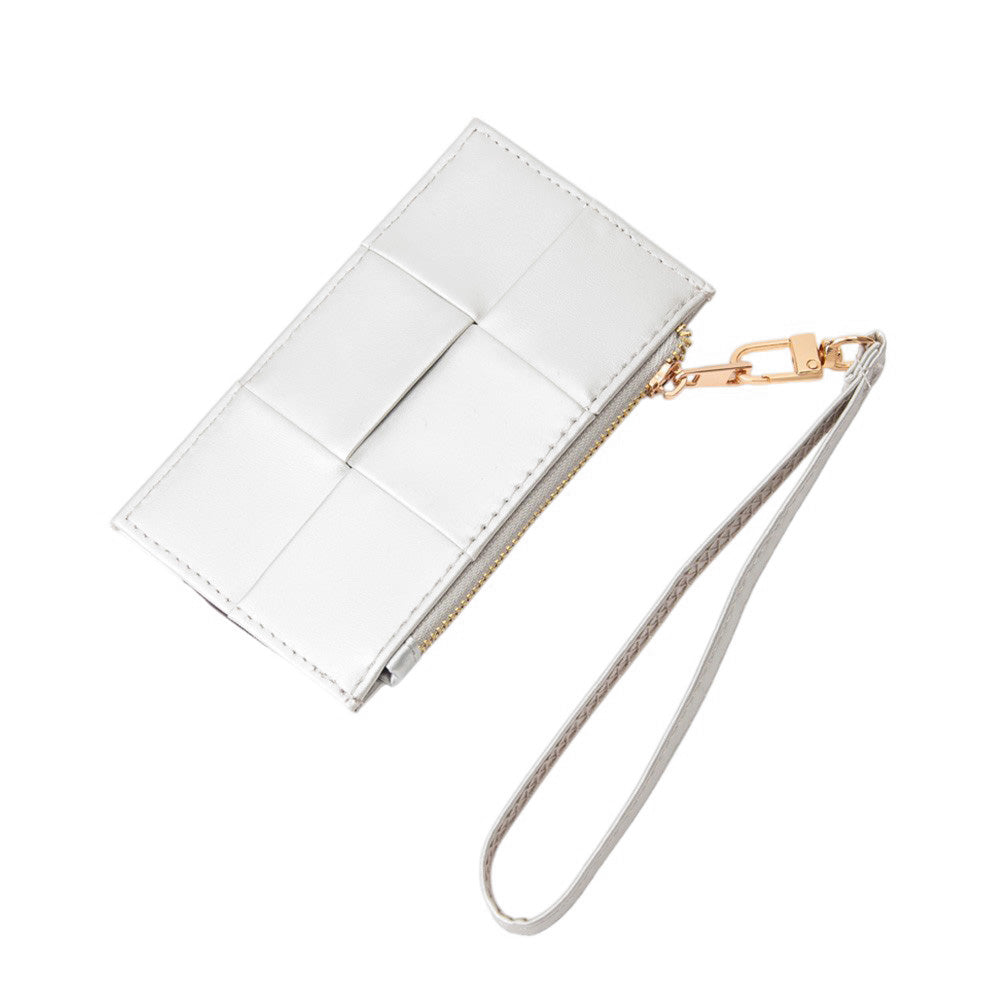 Madeline Love Silver Faux Leather Weave Flat Wristlet Card / Coin Wallet - Bags & Wallets - desc