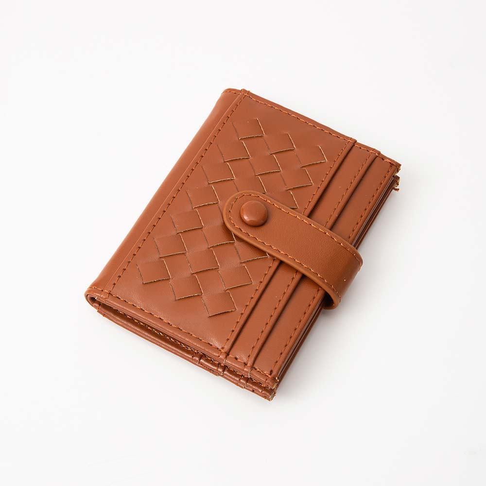 Madeline Love Brown Faux Leather Classic Woven Card Holder Wallet - Bags & Wallets