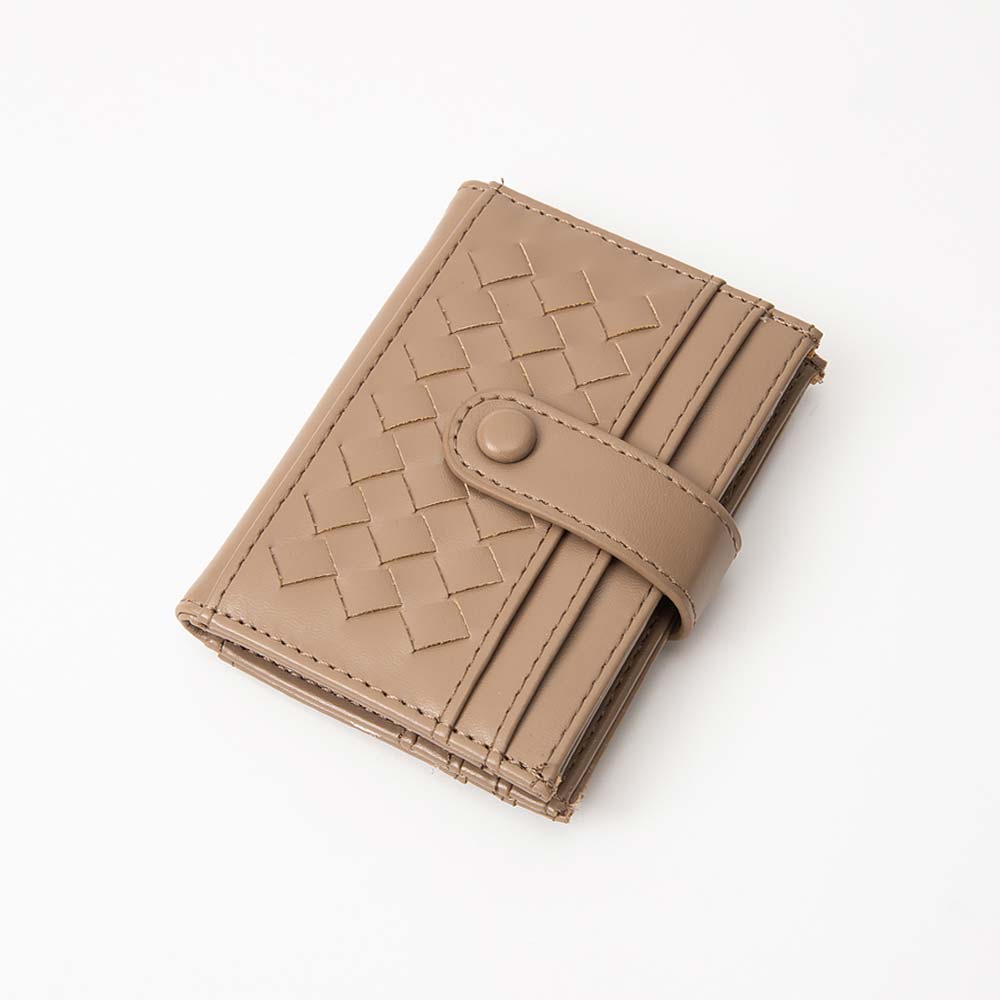 Madeline Love Taupe Faux Leather Classic Woven Card Holder Wallet - Bags & Wallets