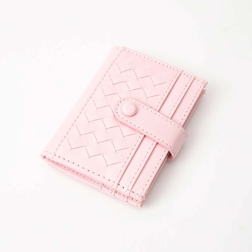 Madeline Love Light, Pink Faux Leather Classic Woven Card Holder Wallet - Bags & Wallets