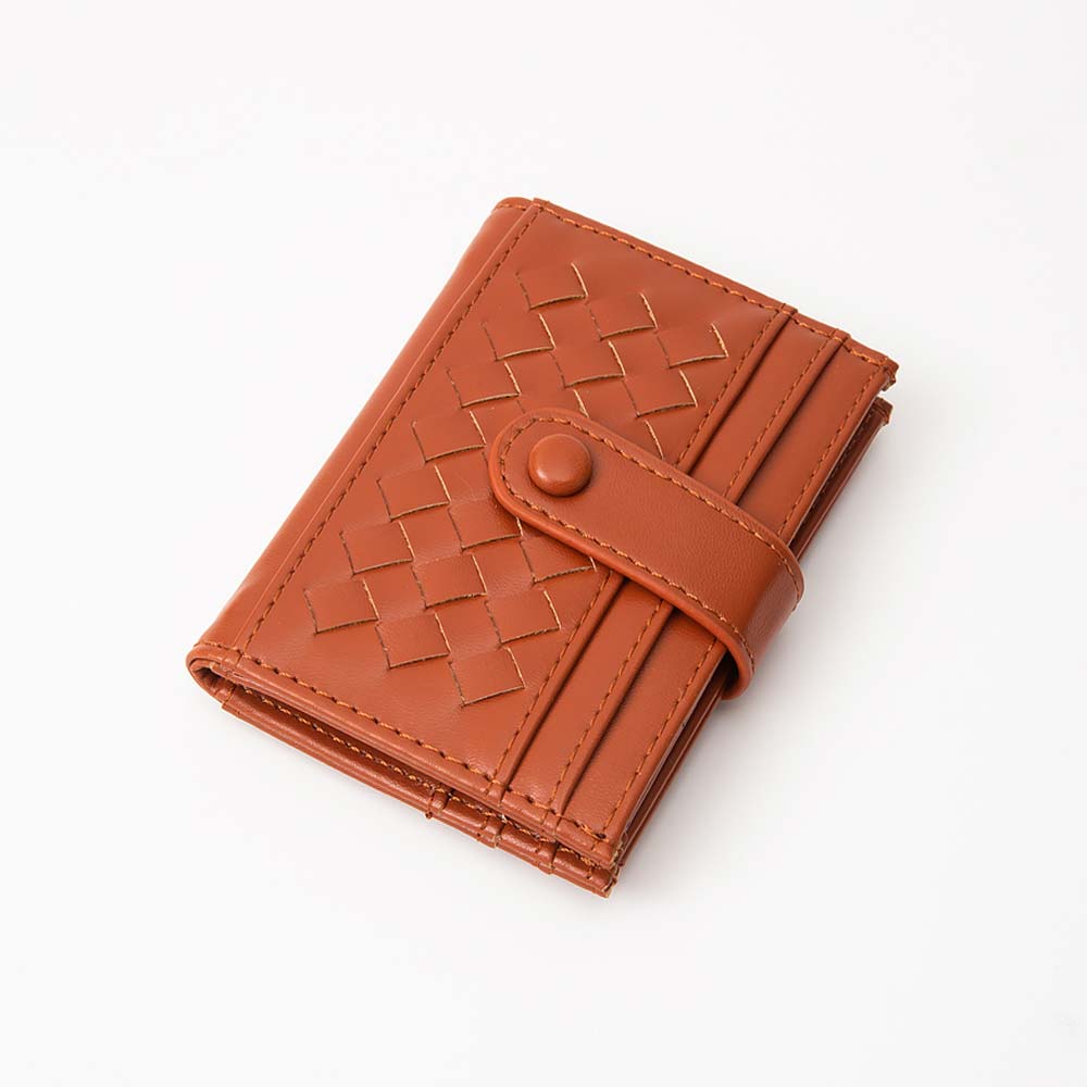 Madeline Love Tan Faux Leather Classic Woven Card Holder Wallet - Bags & Wallets